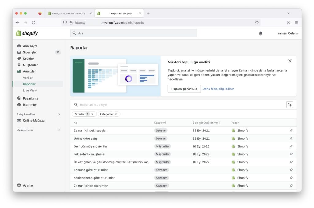 shopify analizler raporlar 1