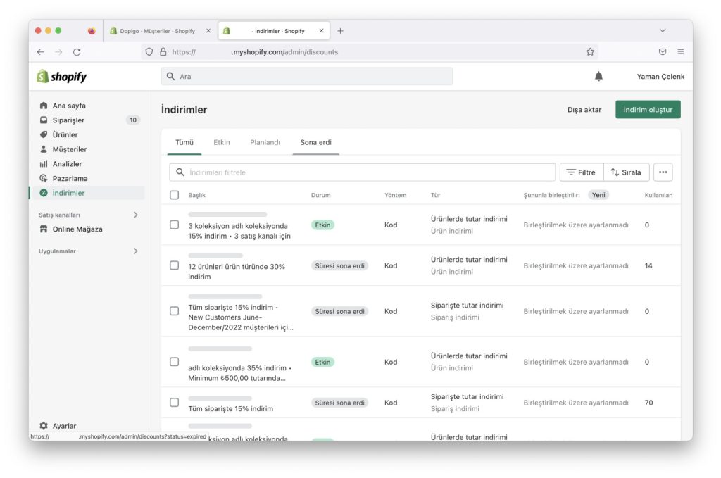 shopify indirimler