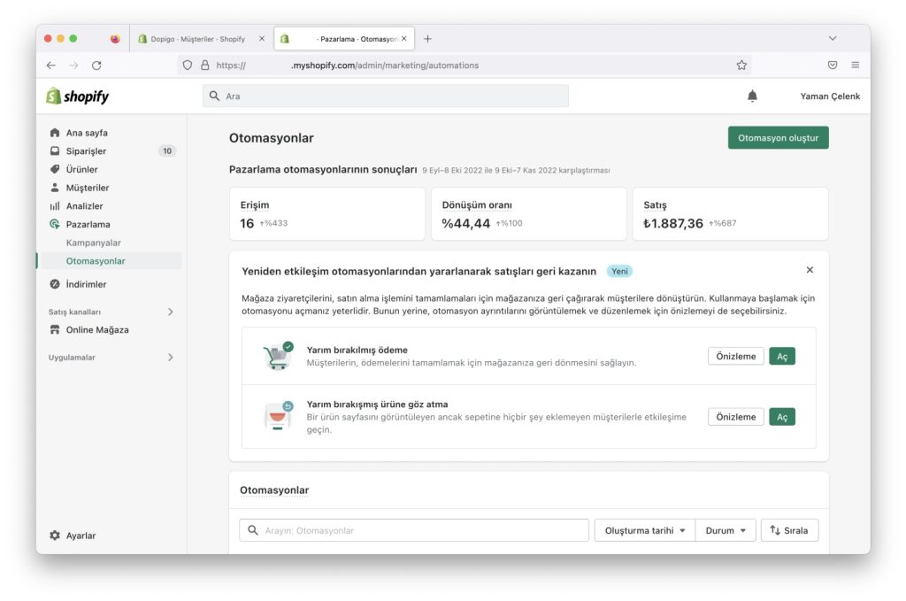 shopify pazarlama otomasyonlar