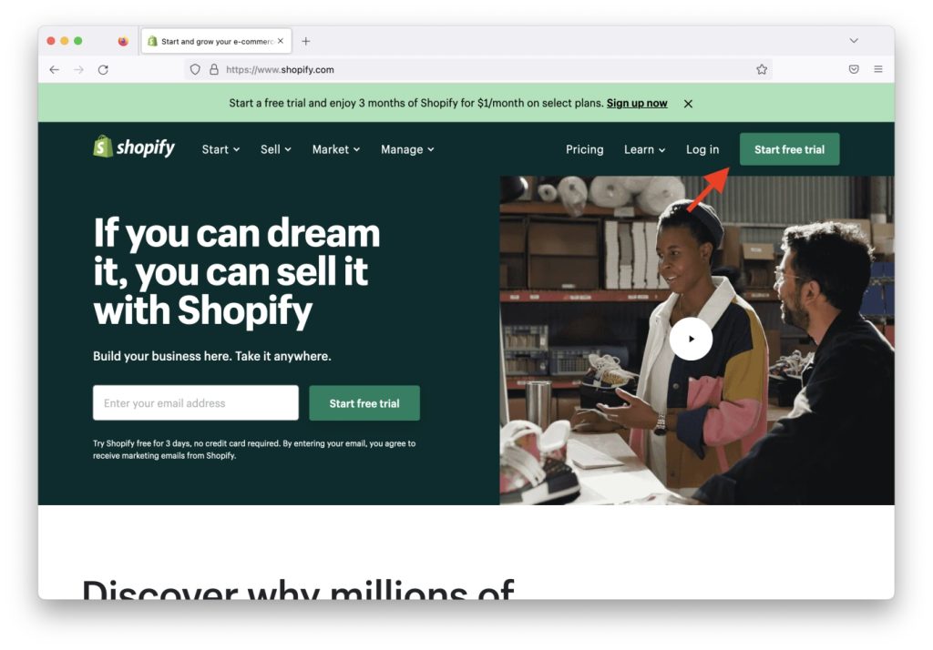 shopify start free trial 1