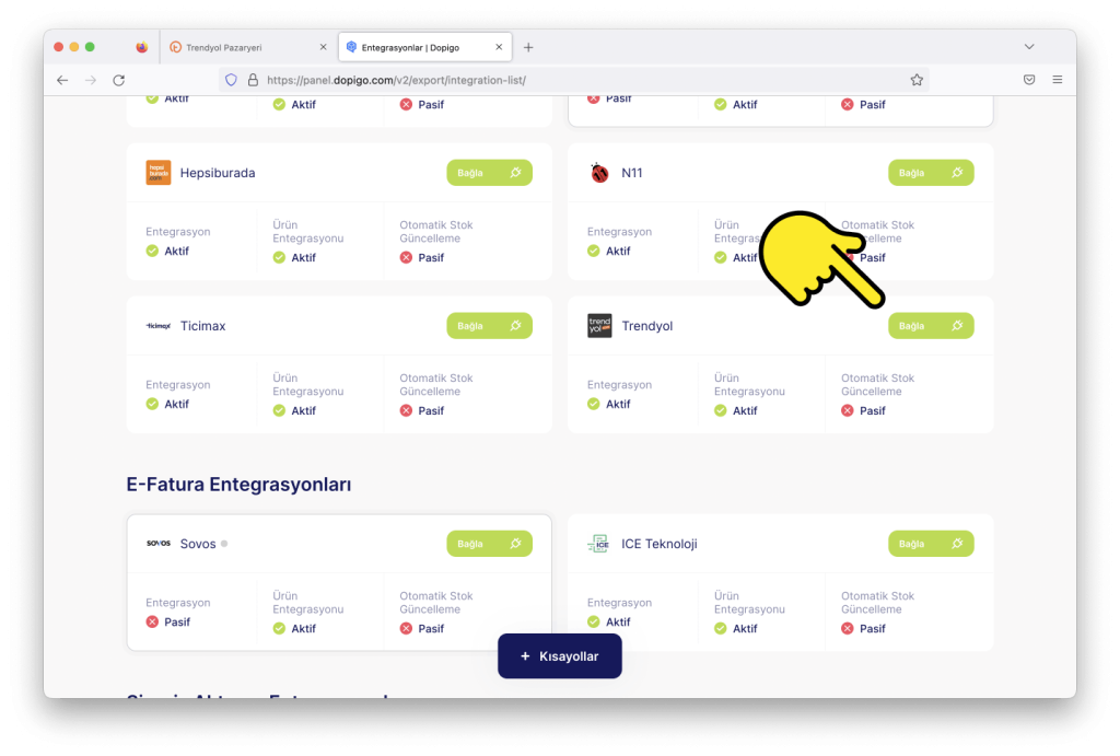 dopigo trendyol api entegrasyon