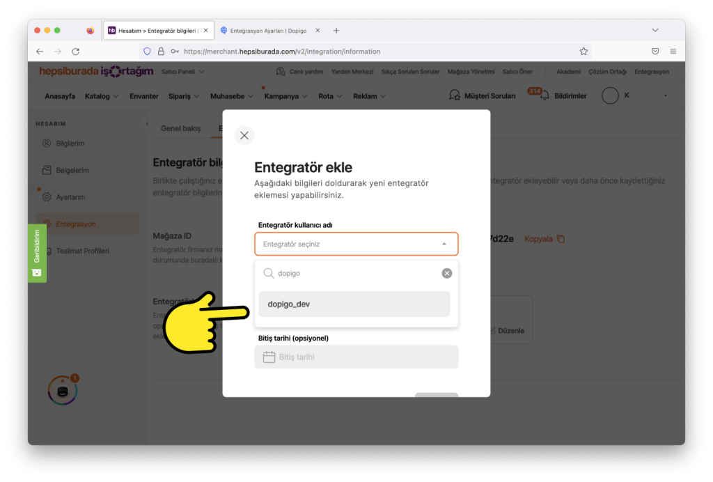 hepsiburada api entegrasyon dopigo 3