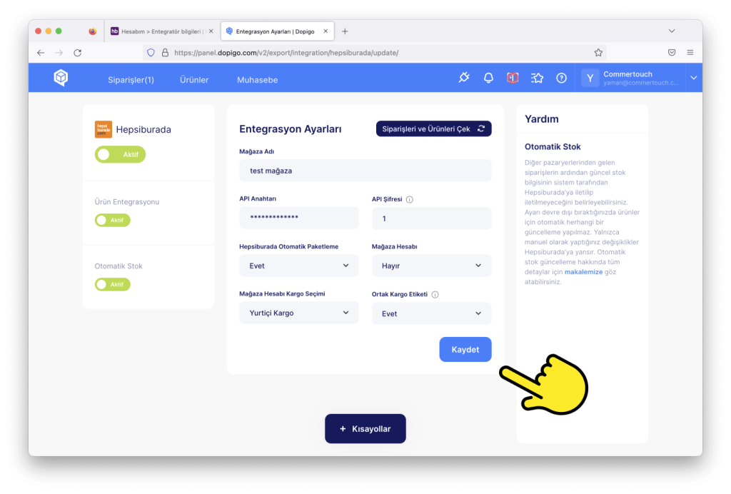 hepsiburada dopigo entegrasyon 6