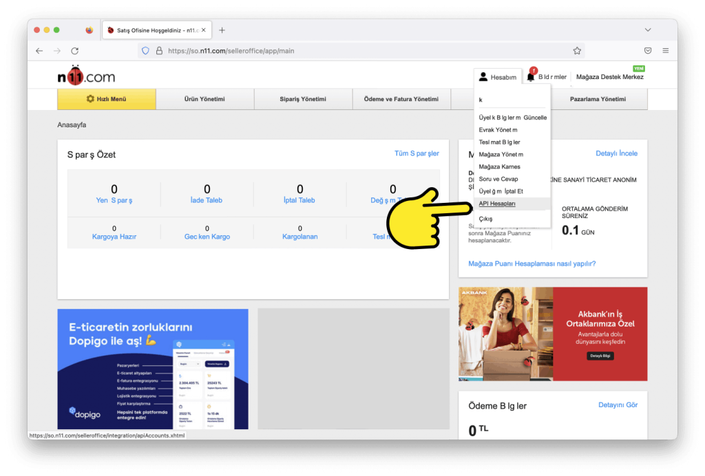 n11 api entegrasyon dopigo 1